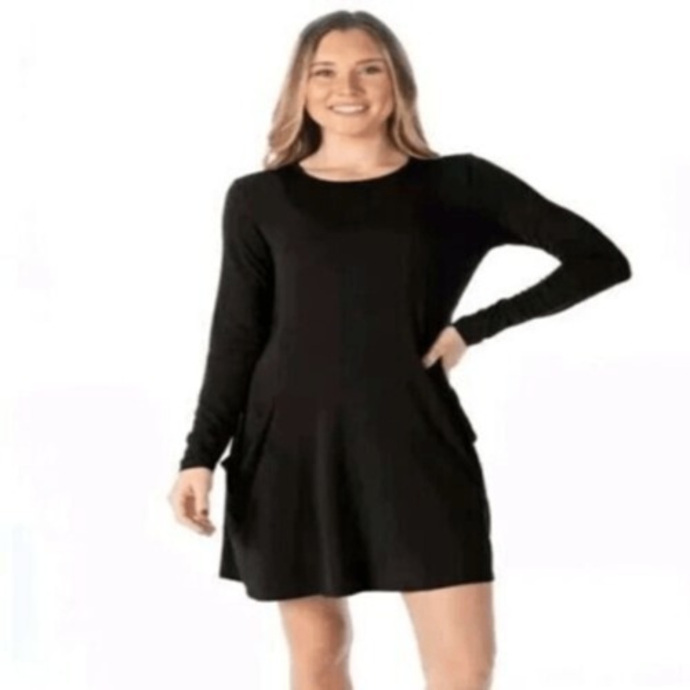 Betabrand Travel Dress Silk & Modal Blend Soft Pocketed Stretch Black Dress M